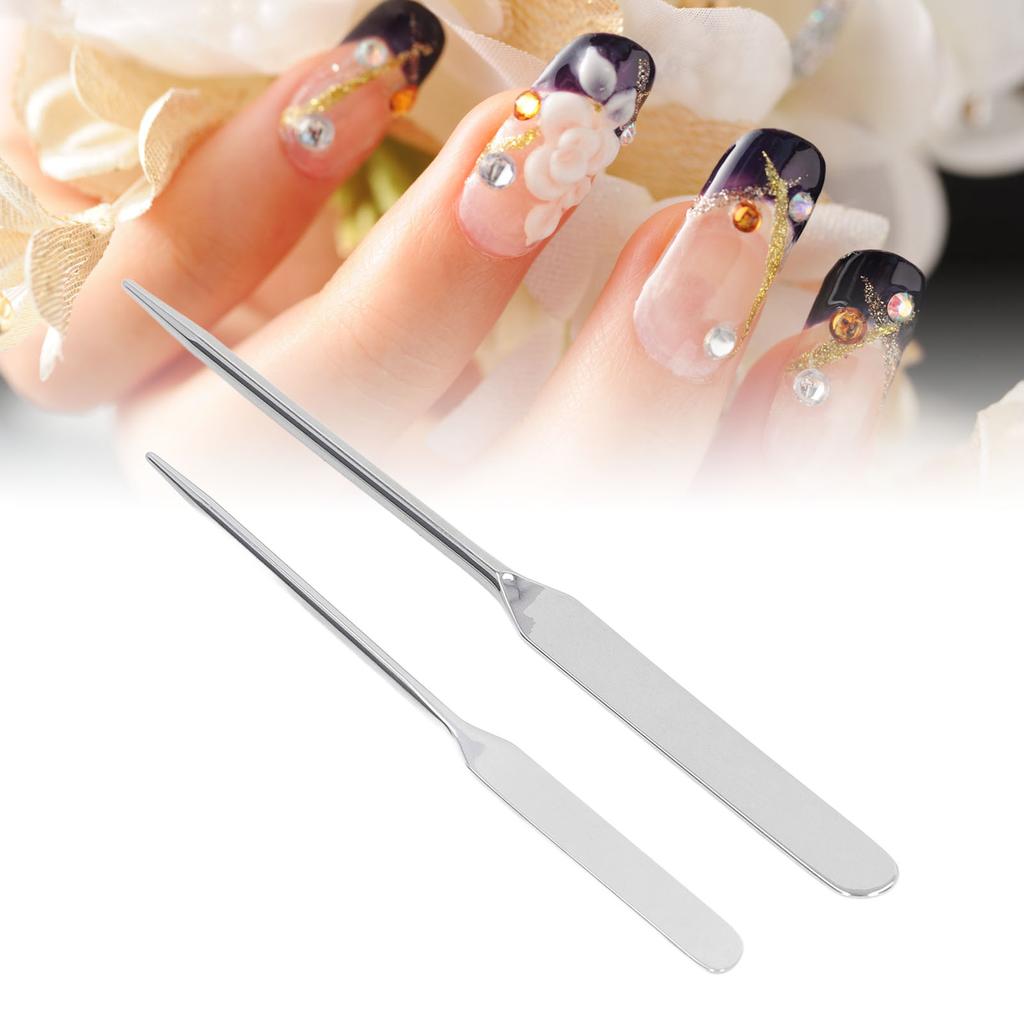 2pcs Makeup Foundation Mixing Spatula Double Ended Stainless Steel Nail Glue Stirrer Stick