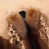Women's Mid-Length Leopard Print Faux Fur Coat with Raccoon-Style Collar