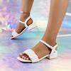 Fashion 2025 New Wrinkled Coarse Heel Open Toe Large Sandals for Women's Head Style European and American Middle Heel Sandals for Women
