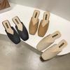 Women Flats Slippers Women Mules Elegant Square Closed Toe Flat Slippers Female Shoes Casual Leather Black White Slides Loafers