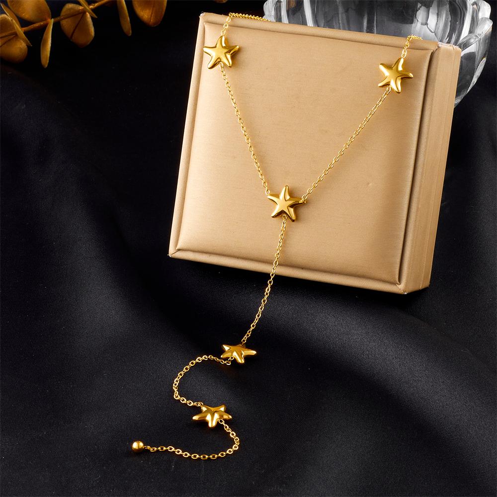DIEYURO 316L Stainless Steel Exquisite Starfish Tassel Chain Pendant Necklace For Women New Fashion Star Neck Chain Jewelry Gift