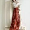 Original Chinese Tang Dynasty Style Hanfu Set, Printed Square Neck Blouse With Embroidered Waist High Skirt, Spring Daily Chinese Traditional Outfit