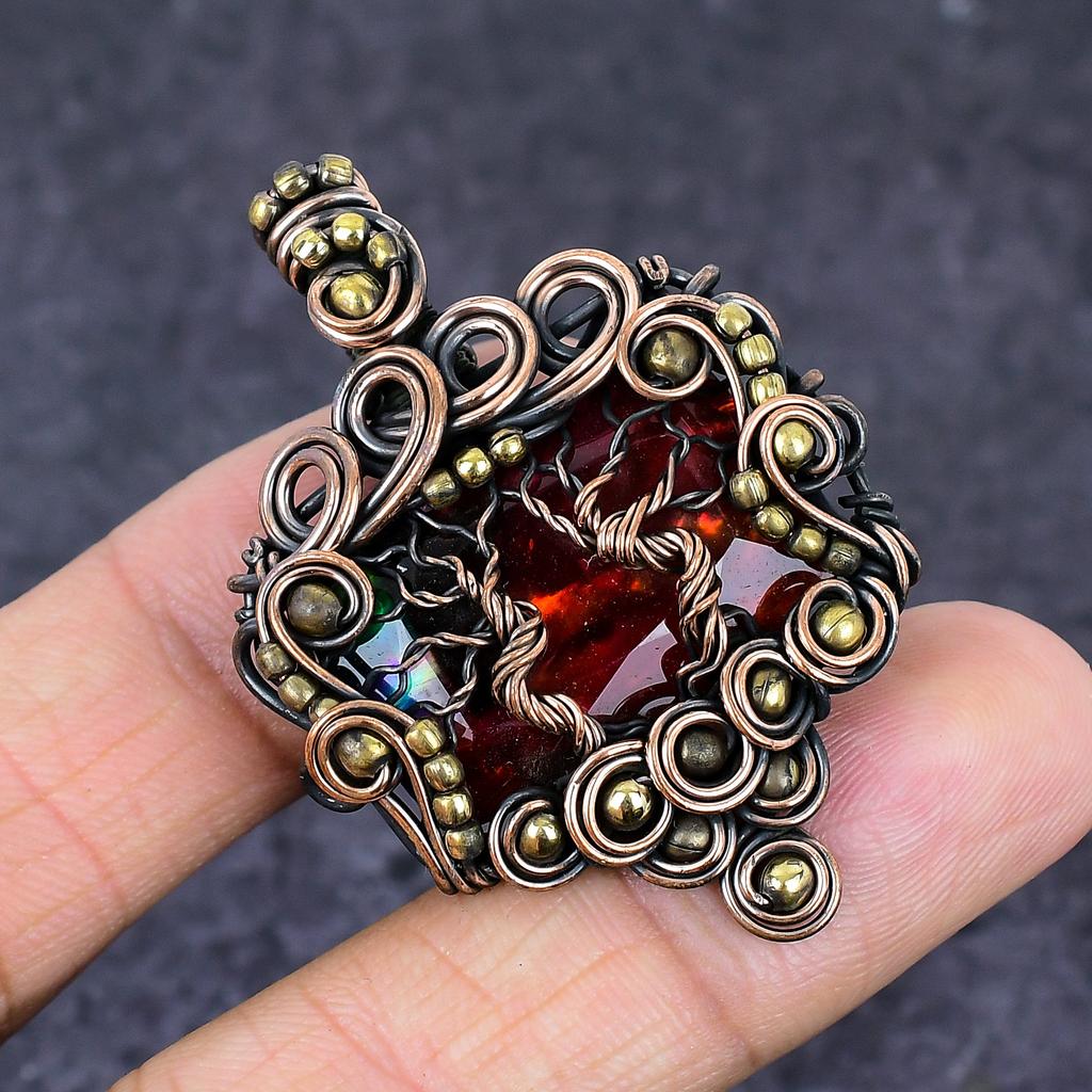 Bi-Color Tourmaline Gemstone Copper Wire Wrap Jewelry Pendant 2.01"