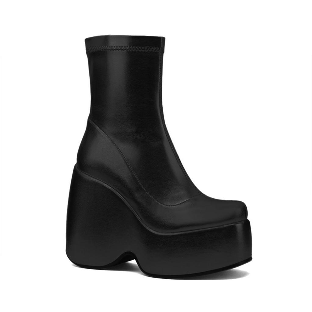 2022 Herfst/Winter Damesmode Wedge Hak Enkellaarsjes - Dikke Zool, Plateau, Mid-Kalf Hoog, Slankmakend Elastisch Design