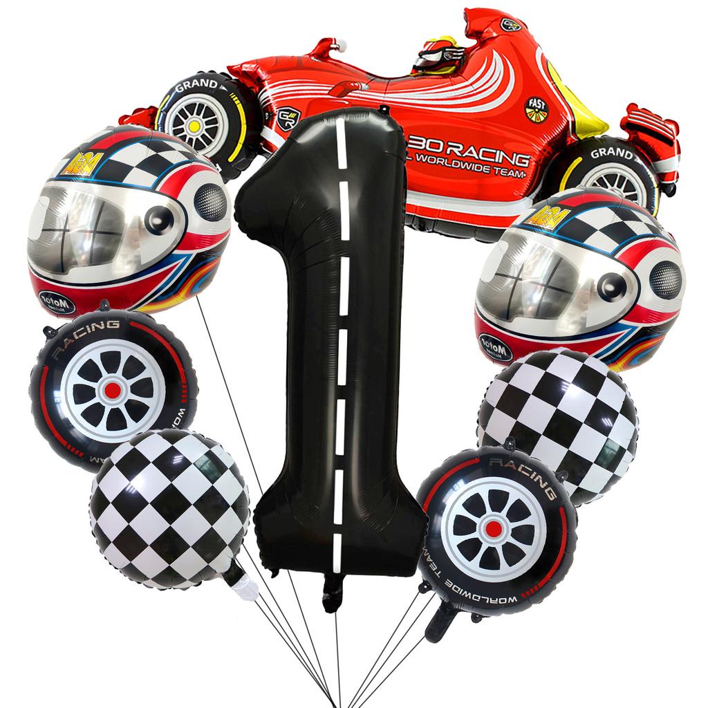 Racing Helmet Aluminum Film Balloon Set 40 Inch Black And White Digital Children'S Birthday Party Scene Decoration