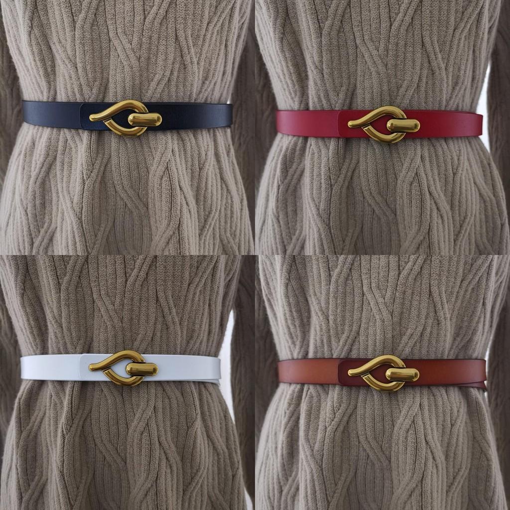 Minimalist Style Womens Leather Waist Belt Metal Buckle Dress Belt Shapewear