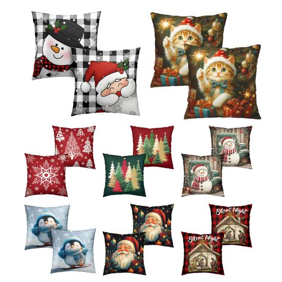 2Pcs Christmas Tree Pillowcase Santa Claus Snowman Pattern Zipper Invisible Lightweight Breathable Winter Pillow Cover