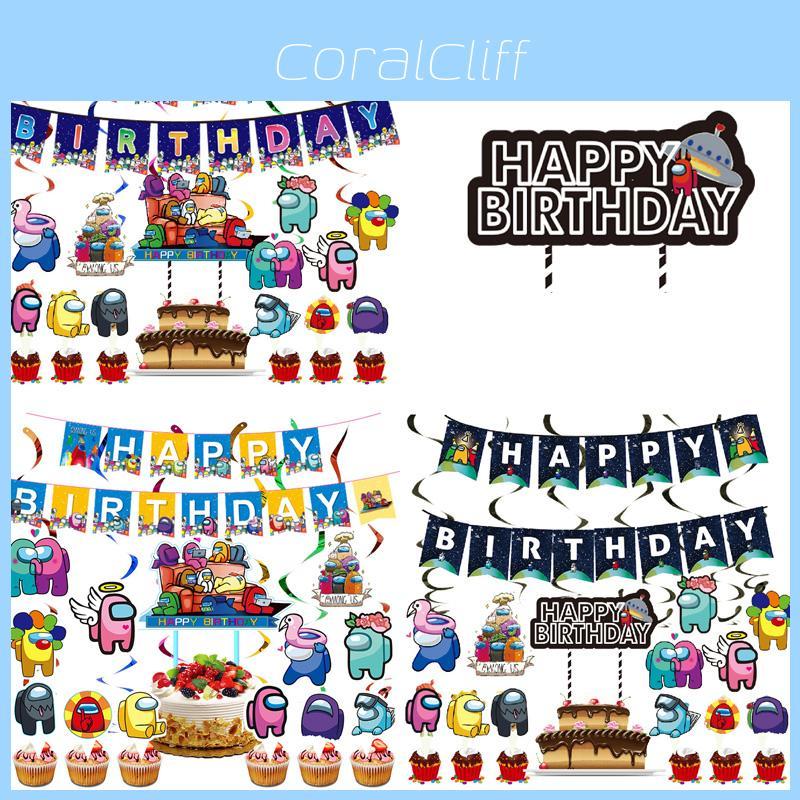 Us Among Party Set Suit Decoration Supplies Banner Cupcake Topper Space Alien Party Decoration