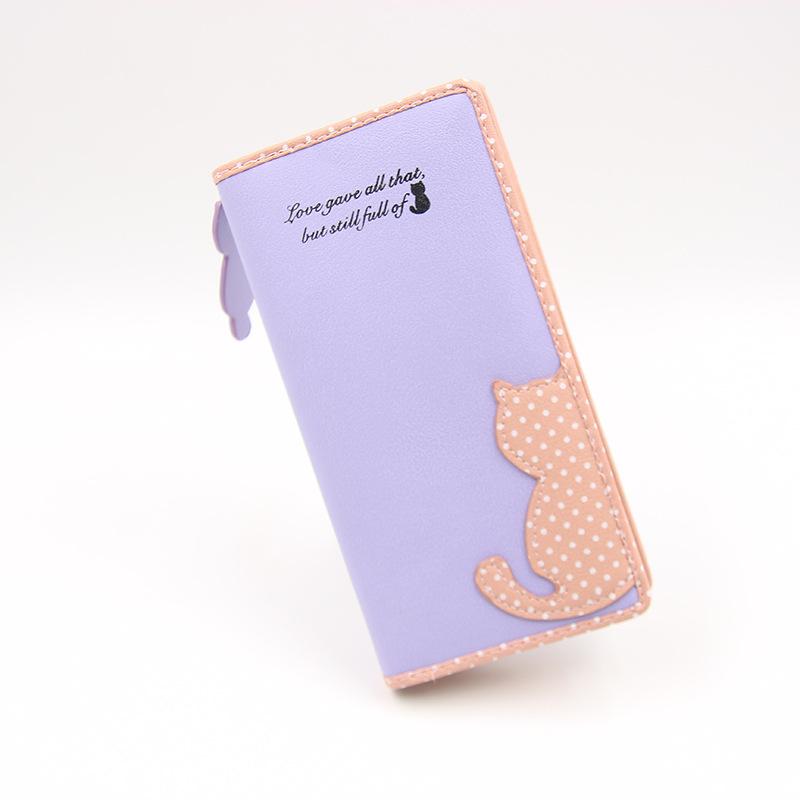 

Женский кошелек из искусственной кожи с застежкой-молнией, длинный женский кошелек, большая вместимость, студенческая сумка для мелочи, сумка для карт светло-фиолетовый