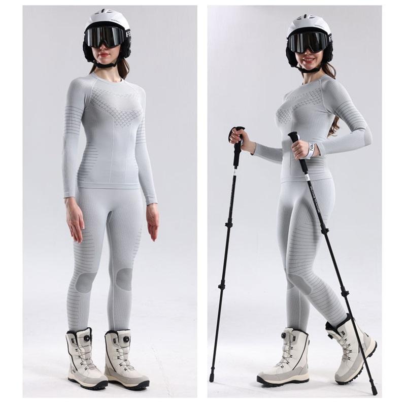 Womens Ski Suit Thermal Compression Base Layer Sweat Wicking Quick Dry Skiing Outfit Fitness Activewear Set