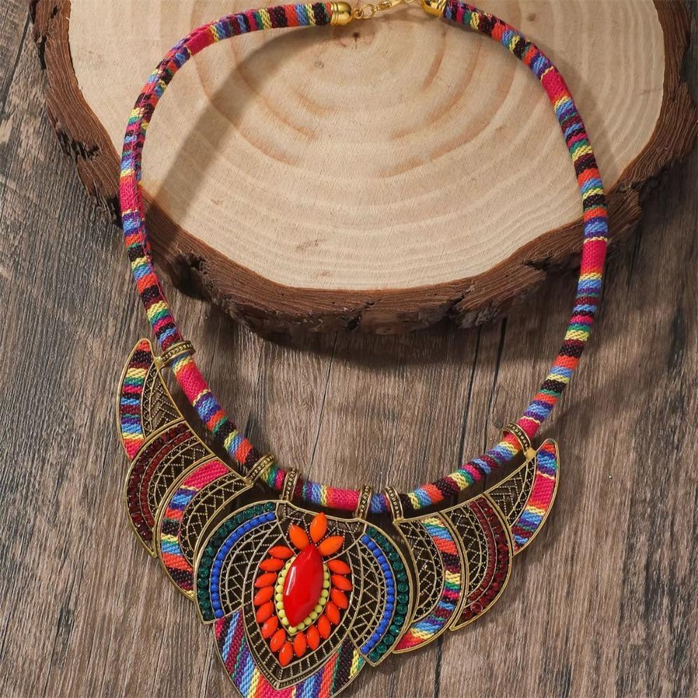 3Pcs/Set Braided Rope Indian Choker Ethnic Style Leisure Necklace Fashion Bohemian Necklace  Ladies