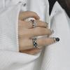 Unique 925 Sterling Silver Checkerboard Broken Ring For Women Adjustable Fashionable Design