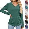 Autumn New Casual Pullover V-neck Solid Color Loose Long-sleeved T-shirt Top