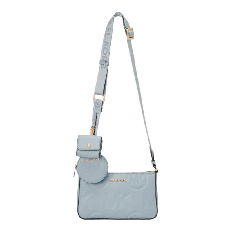Michael Kors Jet Set Gold Logo Logo Reißverschluss Kornstruktur Rindsleder Drei-in-Eins Schultertasche Umhängetasche Klein Damen Hellblau
