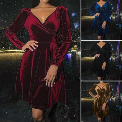 Modă Femei Și Iarnă Rochie Sexy de Catifea cu Decolteu în V Rochie Mică