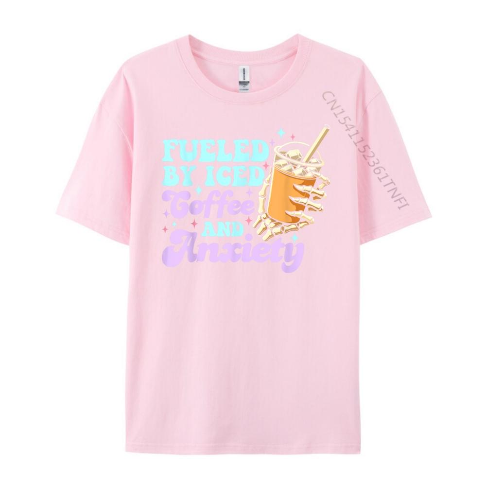 Fueled By Iced Coffee And Anxiety Coffee Lover Mens Designer T Shirt Male High Quality T Shirt for Men Printed