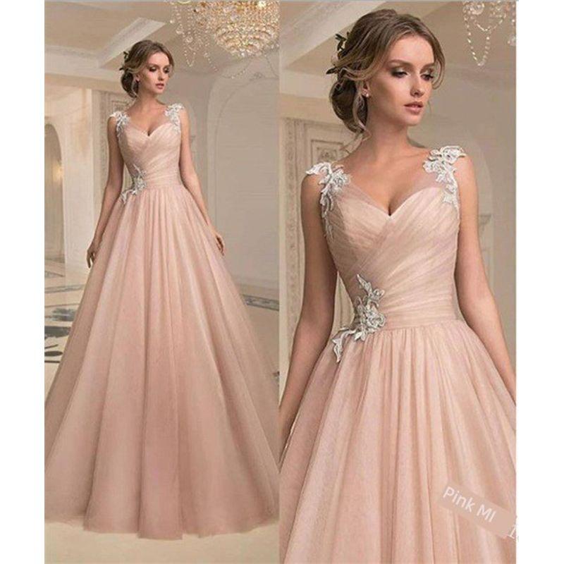 

Wedding Fashion V-neck Mesh Slim Fit Toasting Dress Tube Top Pink 2XL