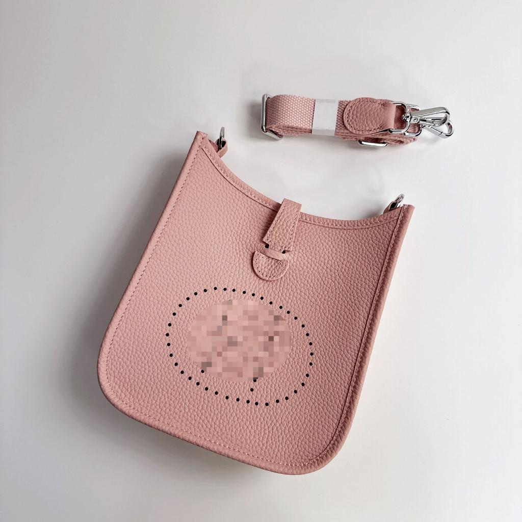 Bag Women's Leather Crossbody Bag Premium Texture First Layer Cowhide Bucket Bag Hollow Lychee Pattern Shoulder Bag