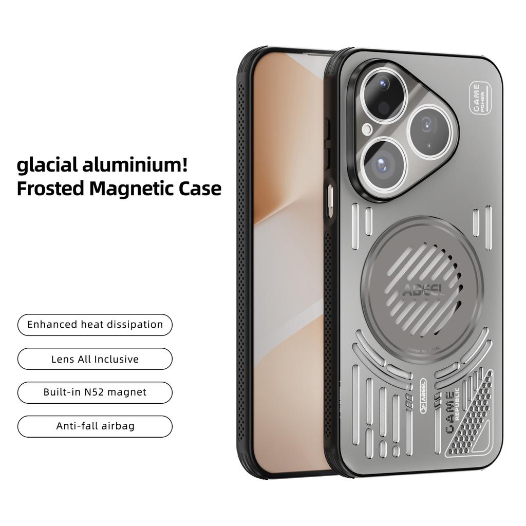 ABEEL For Huawei Pura 80 Magnetic Case Aluminium Alloy + PC + TPU Hollow Heat Dissipation Phone Cover