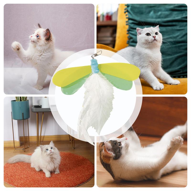 Cat Feather Teaser Cat Toy Dragonfly Shaped Interactive Kitten Feather Stick Cat Toy Feather Replacement For Cat Physical