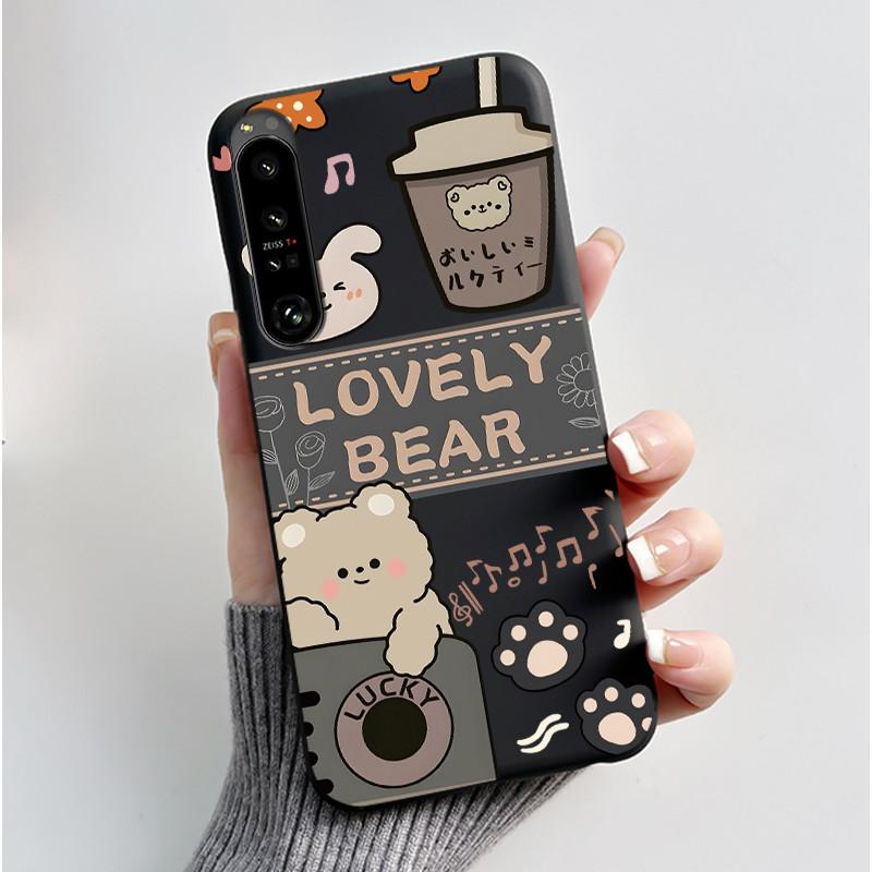 Cute Case For Sony Xperia 1 IV V II III Capa Coque Printing Shell Protective Cover Soft Silicone Cartoon Black Casing Fundas