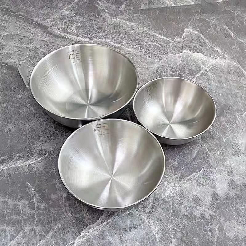 Extra Thick Food-Grade Stainless Steel Basin with Scale for Vegetables & Dough—Household Kitchen Mixing Bowl