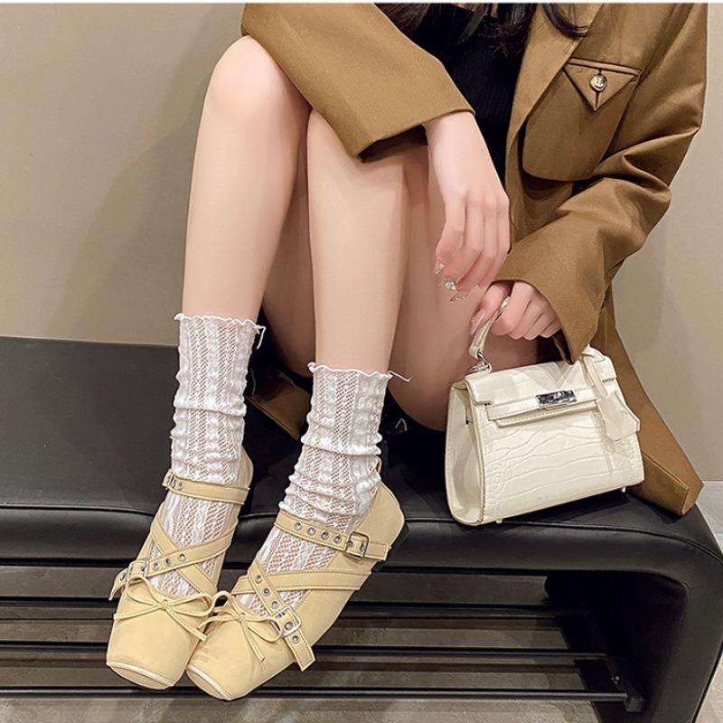 Women's Fashion Single Shoes Spring New Square Head Shallow Mouth Butterfly Knot Soft Sole Anti-slip Wear-resistant Flat Shoes