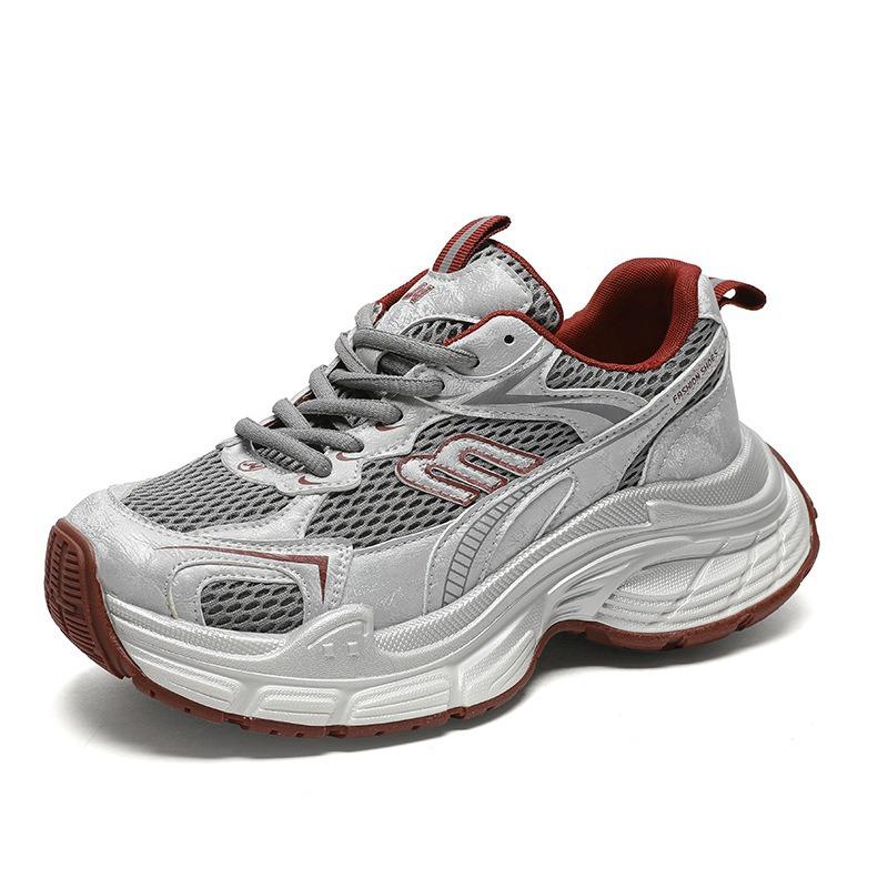 Platform dad shoes women's autumn new leather mesh breathable non-slip running shoes fashion casual sports shoes