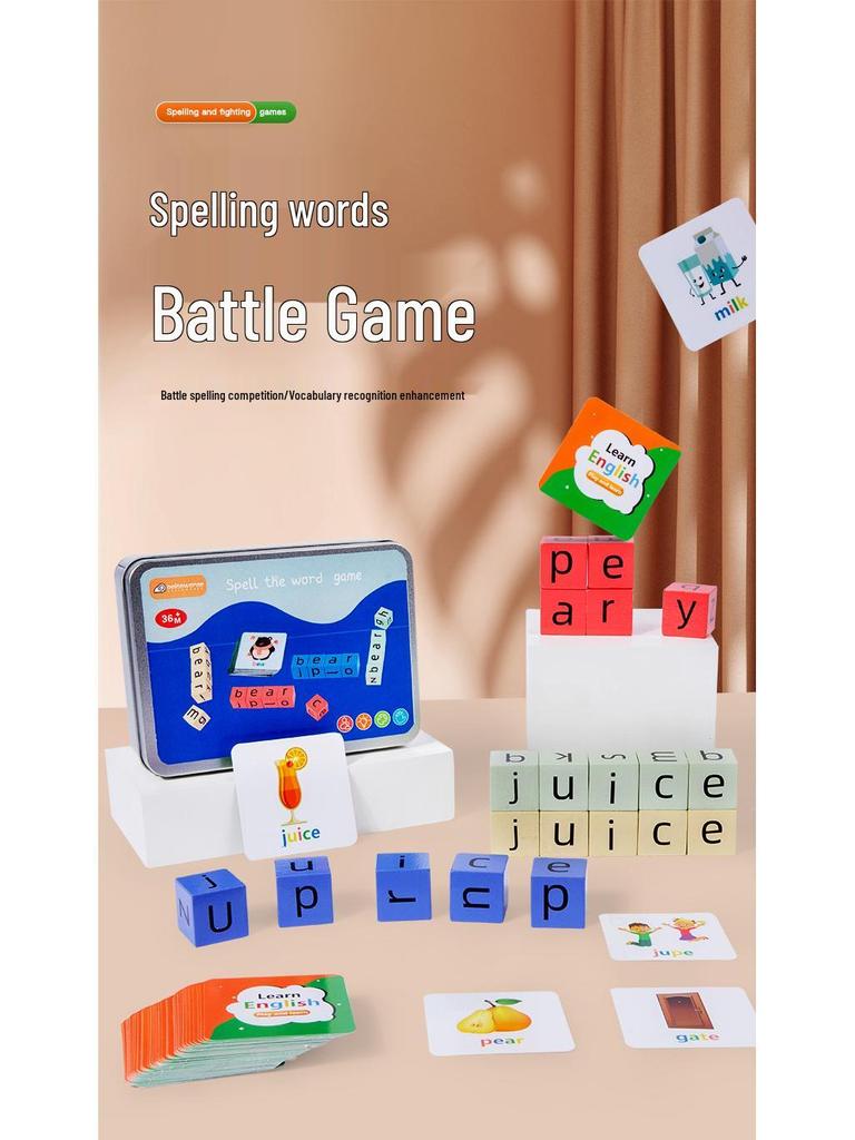 Montessori Spelling Card Game: Educational Toy with Face-Changing Blocks for Early English Learning