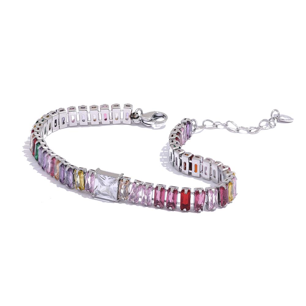 

Yhpup Delicate Shiny Cubic Zirconia Stainless Steel Chain Bracelet Bangle for Women High Quality Luxury Jewelry Party Gift
