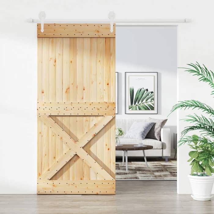 VidaXL Sliding Door and Hardware Kit 95x210 Cm Solid Pine, Interior Door, Interior Barn Door 3203270