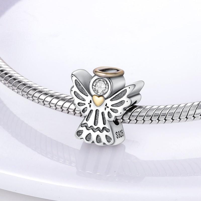 Copper Angel Baby Charms Zirconium Heart Shape Angel Wings Dangle Beads Fit Pandora Bracelet Necklace Diy Jewelry Marking