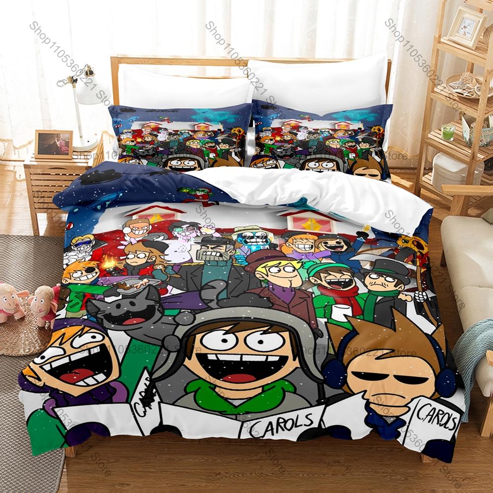 Cool Eddsworld Classic British Flash Cartoon Edd Green Hoodie Tom Blue Matt Purple Tord Red Bedding Set Duvet Cover + 2 Pillowca