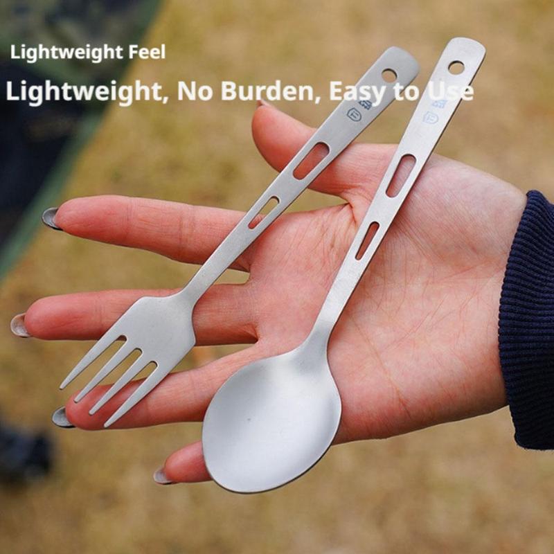 Lightweight Portable Titanium Tableware Set - Outdoor Camping Spoons Forks Chopsticks Western Food Knife Home Sanding Soup Spoon