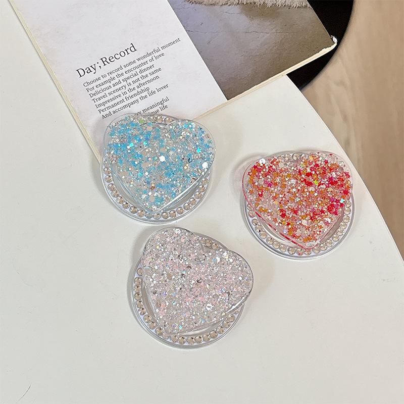 Korean Rhinestone Heart Shape Phone Holder with Magnetic Glitter Finger Ring