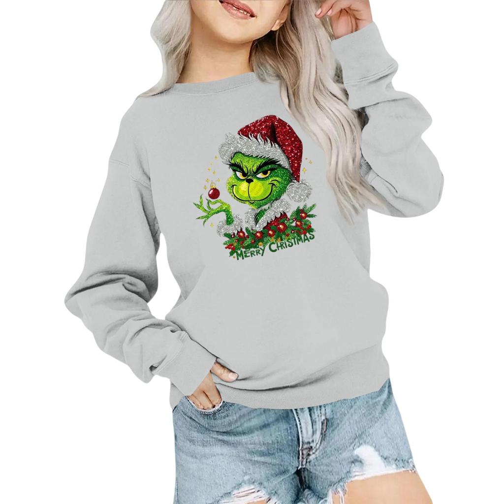 Kids' Fashion Loose-Fit Casual Long-Sleeve Christmas Print Oversized Crewneck Sweatshirt
