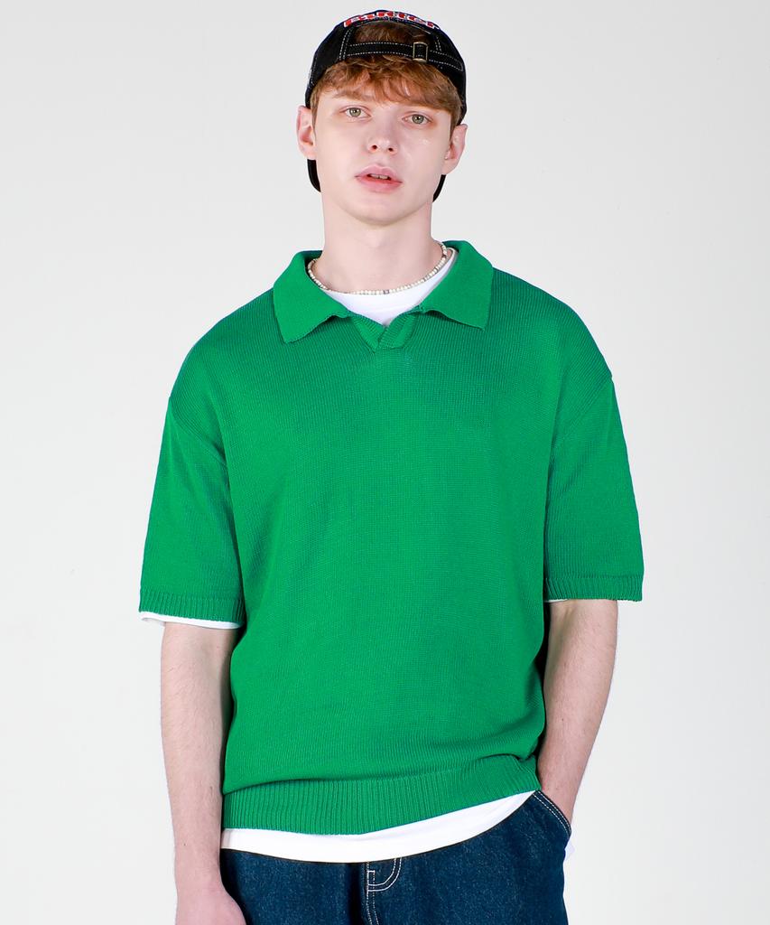 ESN Washable Collared Short Sleeve Knit Green
