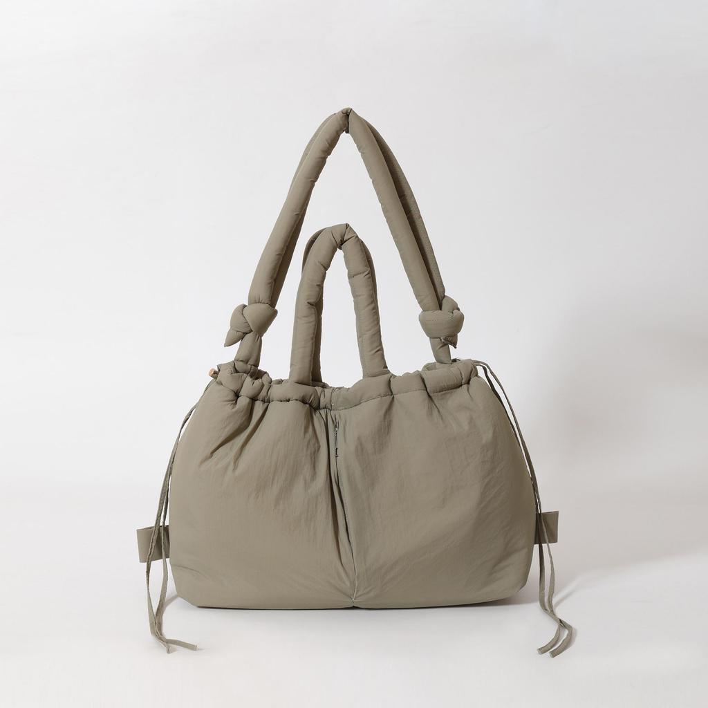 Women's Puffy Drawstring Shoulder Bag: Large Capacity Down-Filled Nylon Crossbody Cloud Bag