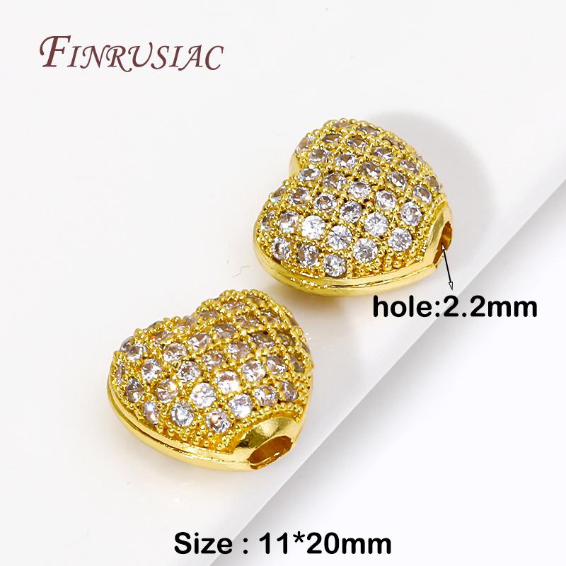 

Shiny Inlaid Zircon Heart Spacer Beads 18K Gold Plated Separators For Bead High Quality DIY Jewelry Accessories Bracelets Beads 2 Pieces