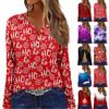 Women's T Shirt Tee Button Christmas Print Long Sleeve Daily Weekend Fashion Basic V Neck Regular Top
