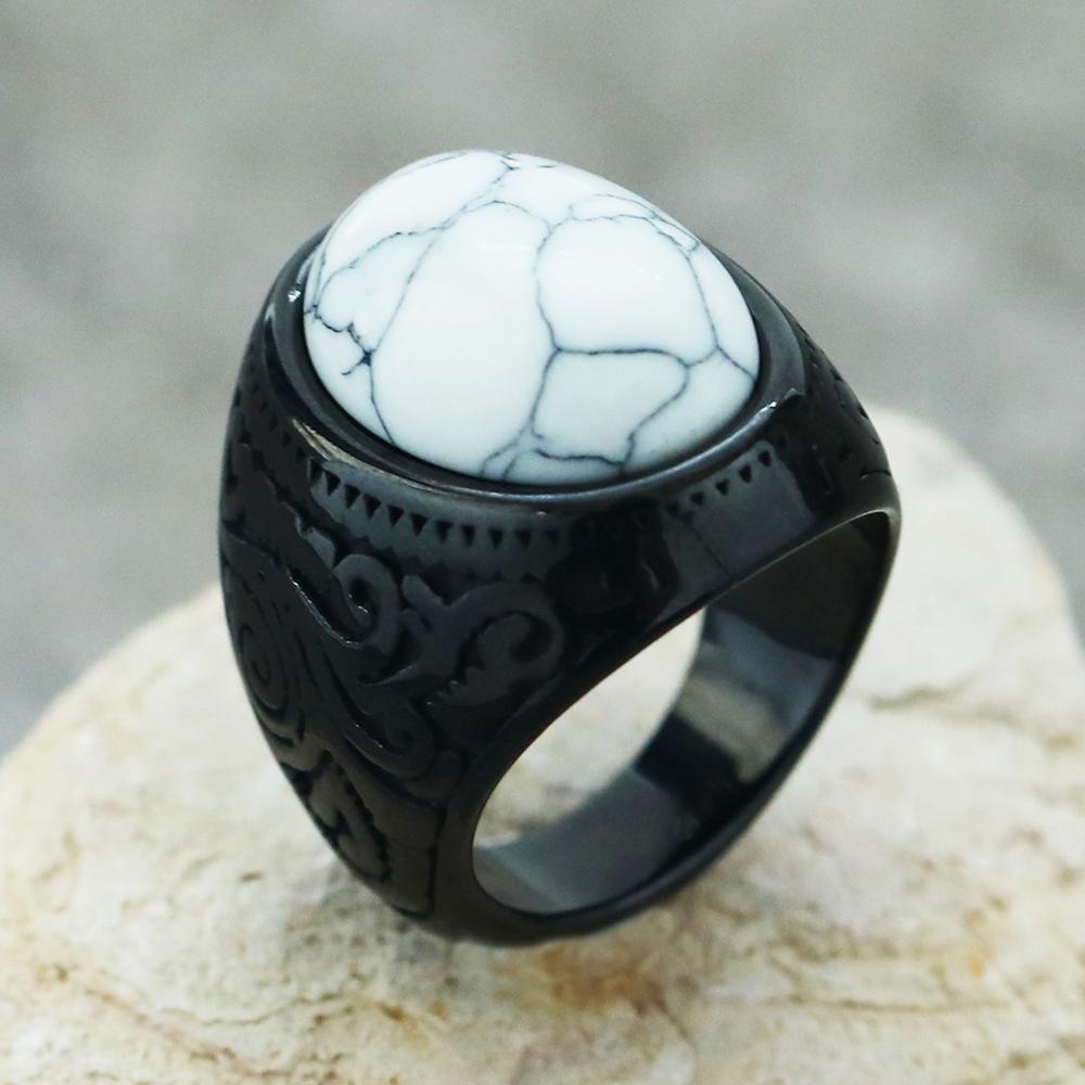 316L Stainless Steel Ring With Black Onyx & Turquoise High Quality Jewelry Factory Direct Sale