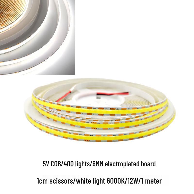 5V COB LED Strip, USB Touch Switch, 300 LEDs, 1.7cm Cuttable, 8MM Self-Adhesive