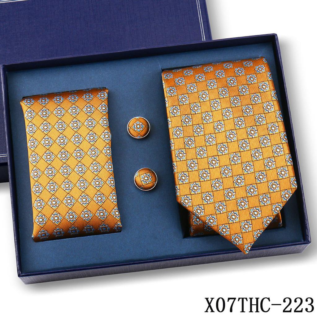 Tie Square Cufflinks 3-Piece Suit Retro Striped Hand Tie High-End Gift Box Set