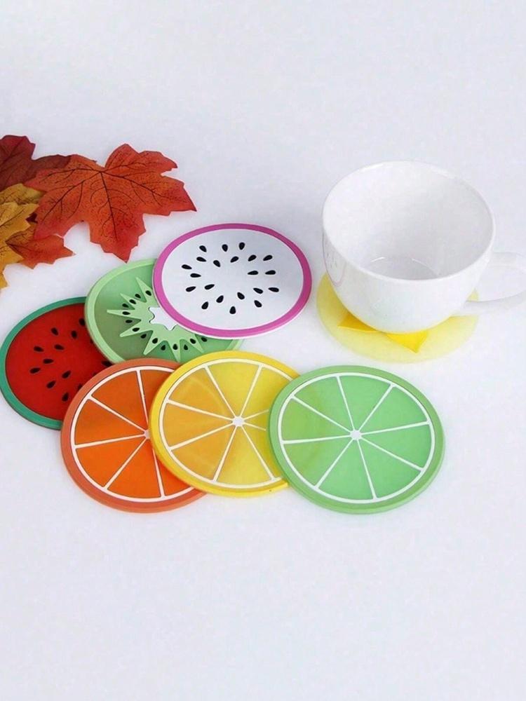 7pcs Fruit Cup Mat, Silicone Cup Mat Table Cup Coaster, Creative Fruit Pattern Coaster Home Decoration Heat-Resistant Tea Cup Ma