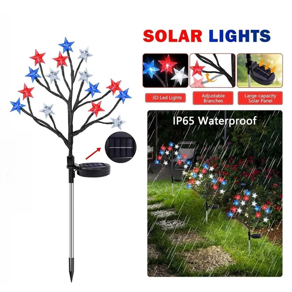 1/2/4PCS LED Red White Blue Star Solar Lights Outdoor Waterproof Fairy Atmosphere Night Light Independence Day 4th Of July Decor