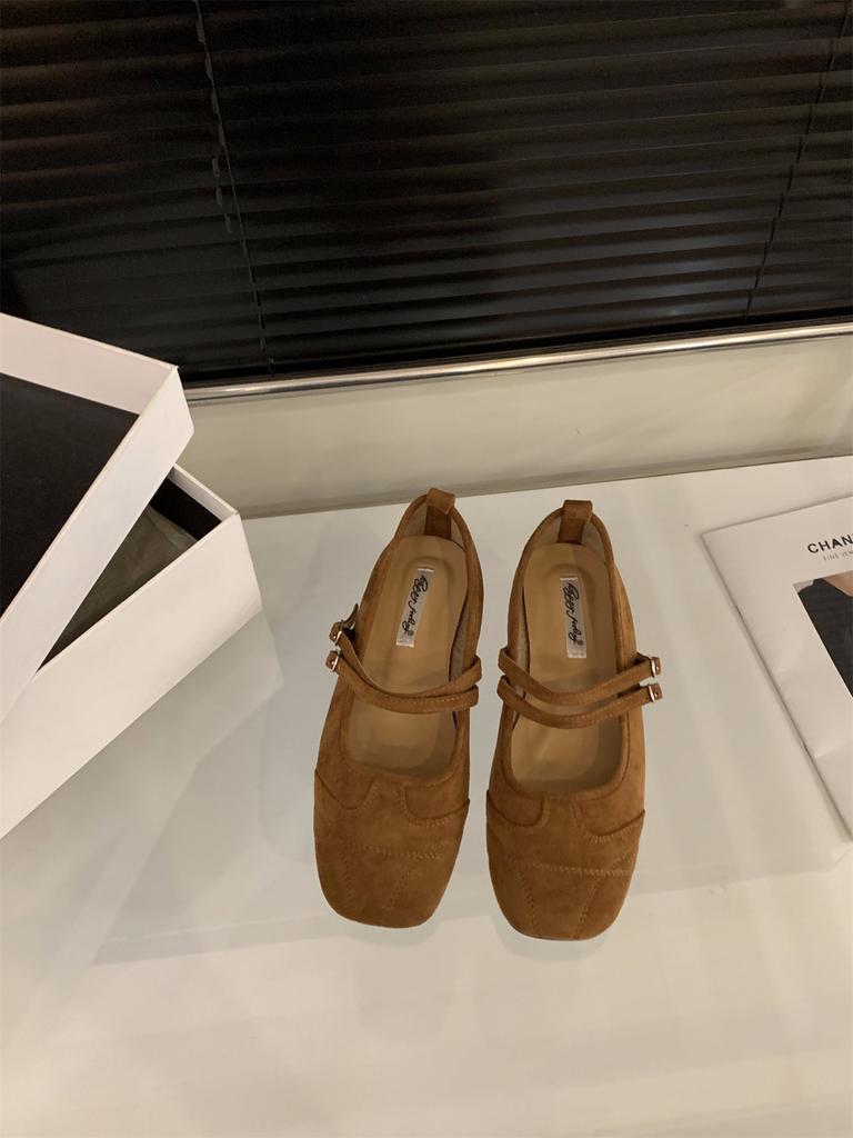 Flat-bottomed retro suede Mary Jane single shoes women's shoes 2025 new spring and autumn soft-soled commuting ladyshoes