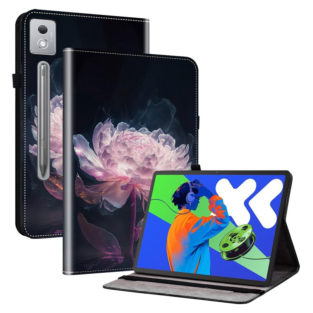 Pro Lenovo Tab P12 Pro 12.7 2025/Xiaoxin Pad Pro 12.7 (2025) Kožené pouzdro s potiskem, stojánek, obal na tablet se sloty na karty