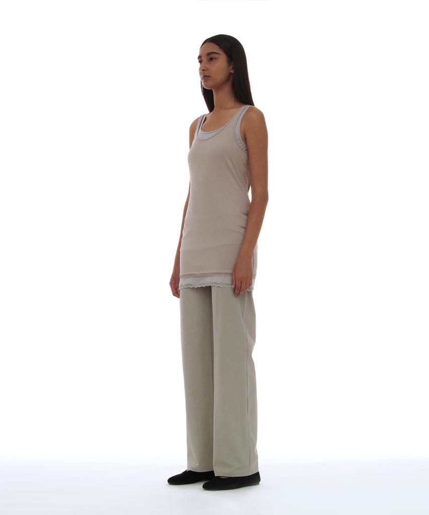 Partimento Woman Pwc Lace Trim Two-In-One Sleeveless Dress Top_Stone