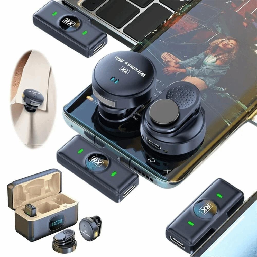 Magnetic Wireless Microphone Plug and Play Mini Microphone Digital Microphone  Live Broadcast