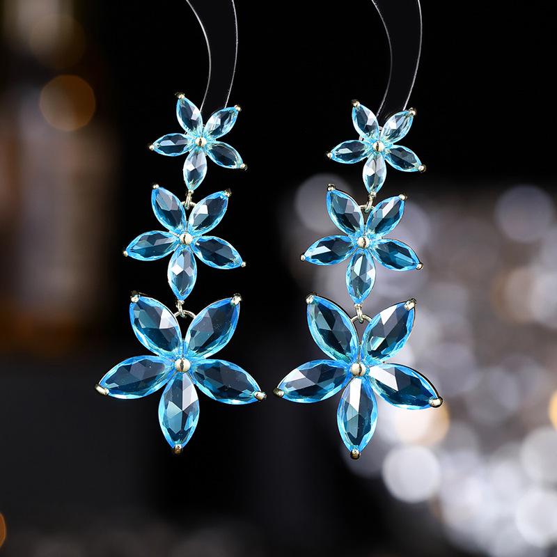 925 Silver Needle Flower Crystal Earrings, Korean Style High-End Zircon Studs, Sweet Dopamine Design for Women